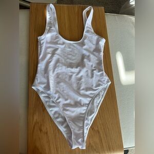 Boohoo White One-Piece High Cut Swimsuit Cheeky Medium M